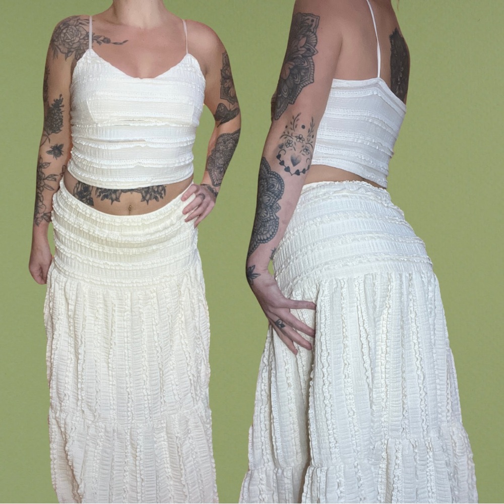 Cream/Off White Ruffled Maxi Skirt and Matching Tank Set- Medium